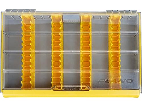 Image of Plano Edge 3700 Vertical Jig & Spybait Box Tackle Storage, Gray and Yellow, Holds Up to 52 Vertical Baits, Rust-Resistant and Waterproof Bait Organizer Box