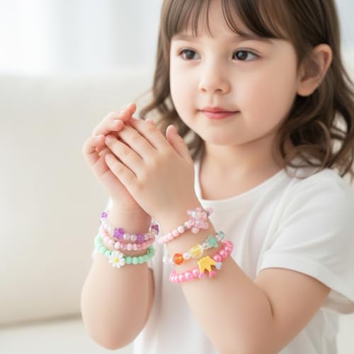 Image of SANNIDHI 6Pcs Beads Bracelet for Girls Kids Friendship Bracelet Cute Bracelets Set Toddler Costume Jewelry Party Pretend Play Birthday Christmas