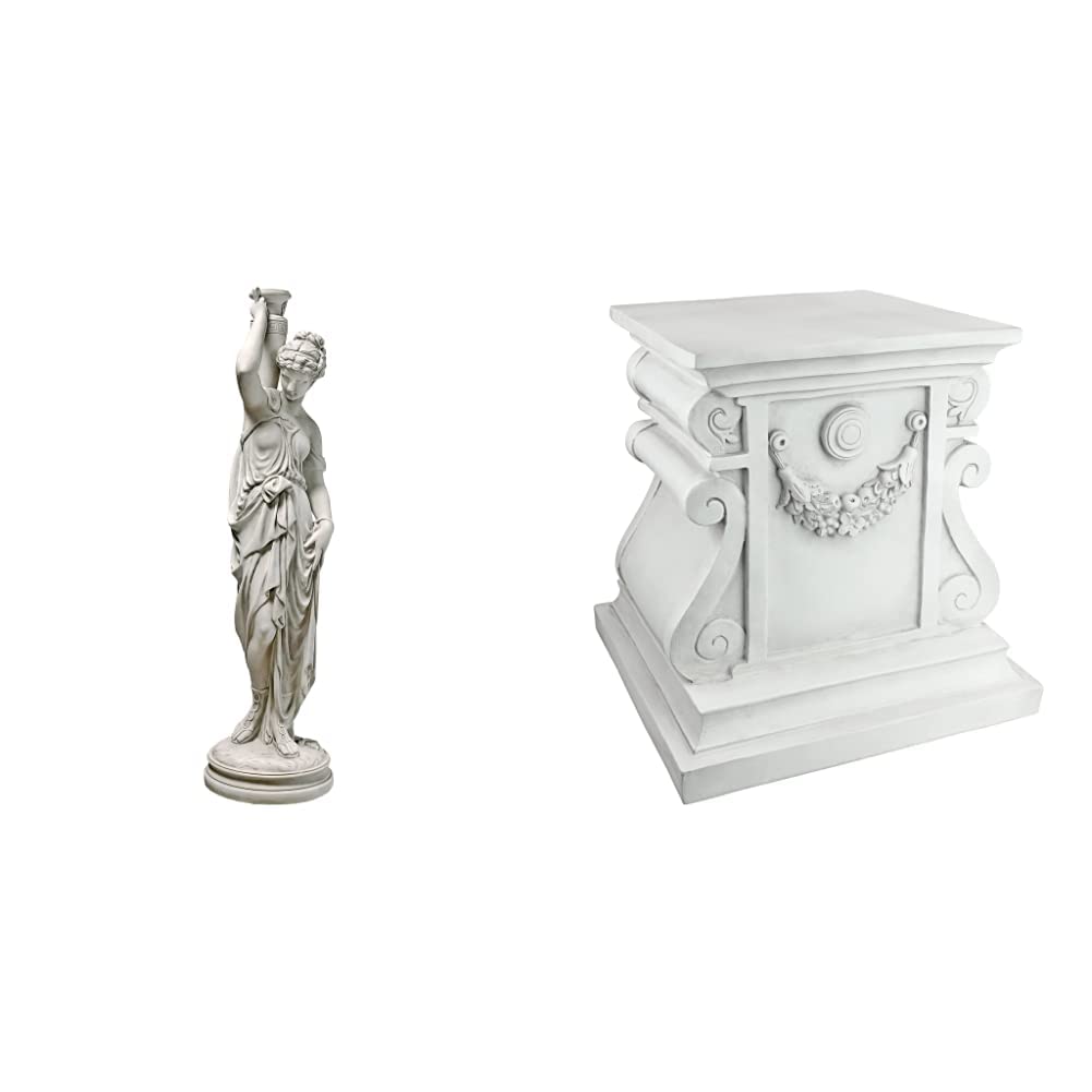 Design Toscano KY799519 Dione The Divine Water Goddess Greek Garden Statue, 39 Inch, Grande, Antique Stone & NG314100 Classic Floral Swag Garden Plinth Base Statuary Pedestal, Large, Antique Stone