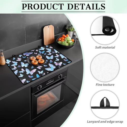 Image of Electric Stove Top Covers Heat Resistant Glass Ceramic Cooktop Cover Mat Multipurpose Kitchen Scratch Resistant Flat Top Stove Cover, 29 x 21 Inch, Butterfly Black Print