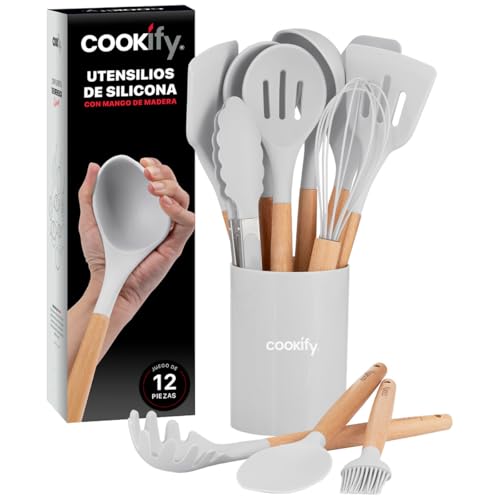 Opiniones y reviews de Paletas de cocina - los más vendidos. 49 Cookify Juego de Utensilios de Cocina Silicona y Madera Accesorios para Cocinar (Gris, Set 12 Pzas)
