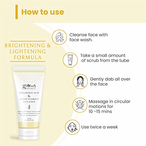 Image of Globus Naturals Hyaluronic Acid & Vitamin C Anti Ageing Face Scrub, Enriched with Rose & Glycerine, Skin Lightening & Brightening Formula, 100 gm