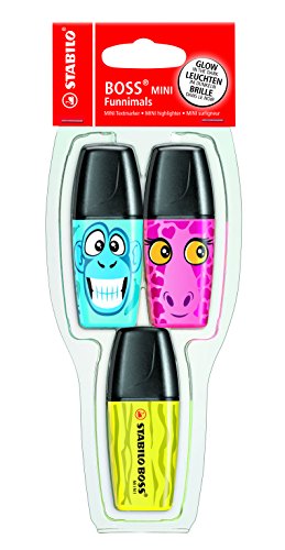 Stabilo 'Boss Mini' funnimals Highlighter – colores surtidos (Pack de 3), color Assorted 3 unidades