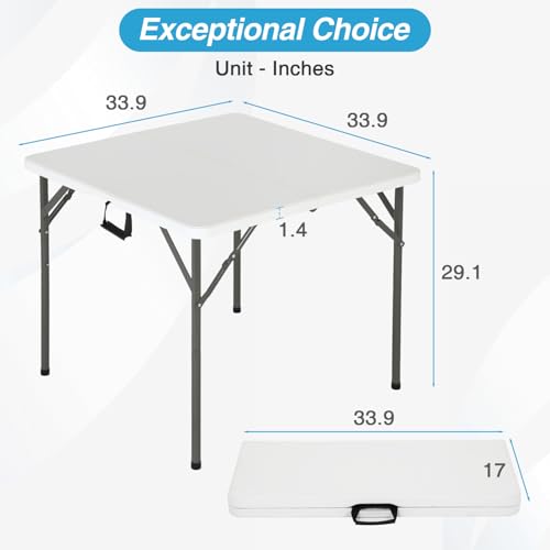Image of FDW 34 inch Folding Card Table Plastic, Portable Square Height, Perfect for Party and Parties Backyard Events, White