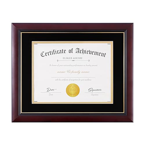 Image of ELSKER&HOME Picture Frame - Classic Cherry Wood, 10.5x11 inches, Certificate Frame with Semi-Tempered Glass, Velvet Mat, Black