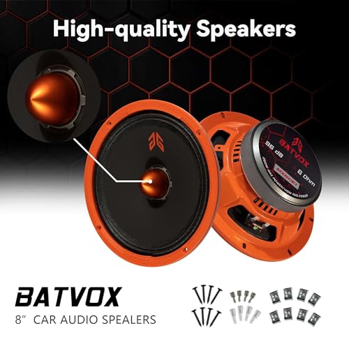 Image of MX80E1 Loudspeaker 8 Inch Midrange 560 Watts 6 Ohms Orange Bullet, Premium Quality Audio Door Speakers for Car or Truck Stereo Sound System, Orange (2 Speakers)