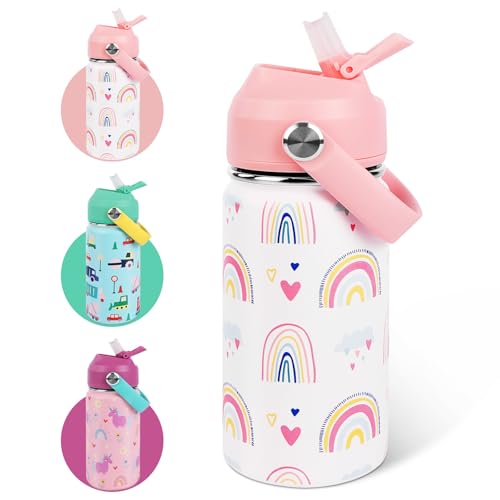 AMFUN Borraccia Bambini Acciaio Inox con Cannuccia, 350ml Borraccia per Bambino, Senza BPA Thermos, Bottiglia Termica...