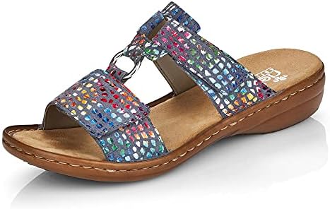 Rieker 608P9-10 Light Blue Womens T Bar Slip On Mule Sandals 9