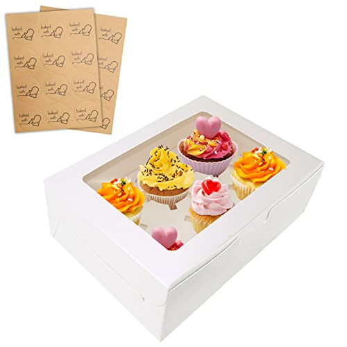 24 Packs White Cupcake Boxes 6 Holes with Window (6.3x9.45x3 Inches) Rectangle Cup Cake Boxes for Cupcakes Muffins Desserts Suitable for Home Baking Party Wedding Christmas halloween Cake Shop