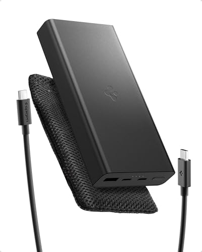 Spigen Essential Power Bank 20000mAh 30W [Pochette & Cavo USB C Inclusi] Caricatore Portatile Ricarica Rapida, 3 Porte, PD/QC 3.0 per iPhone 17/16/15/14/13 Samsung S25 Pixel 10/9 iPad Switch - Nero