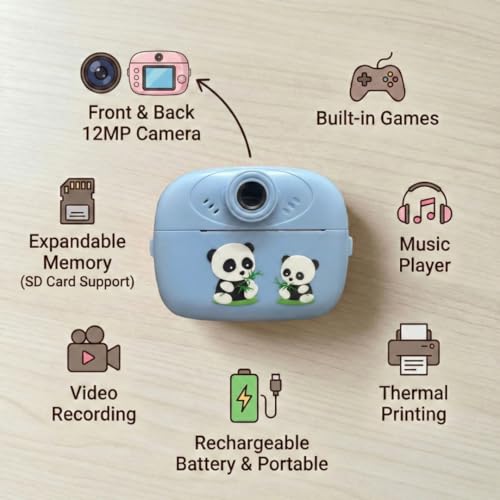 Image of Instant Print Digital Camera for Kids & Adults | Inkless Printing | Dual Camera | 2.4 inch Display | Rechargeable | SD Card Support