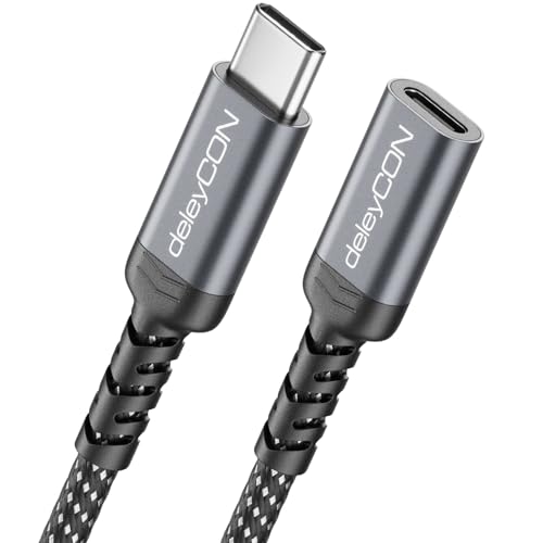 deleyCON 2m Extensión USB-C 100 W para Carga Rápida - PD 3.0 Cable de Carga y Datos para iPhone 17 16 Pro Max Air Galaxy A16 A56 S25 S24 iPad MacBook Tablet Portátil