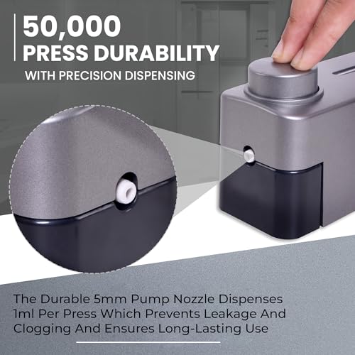 Image of Robustt Stylish Wall Mounted Liquid Soap Dispenser 360ML (Grey, Pack of 1) - with Adhesive Hooks | Easy Installation for Bathroom & Kitchen - Durable ABS Material, Sleek Design