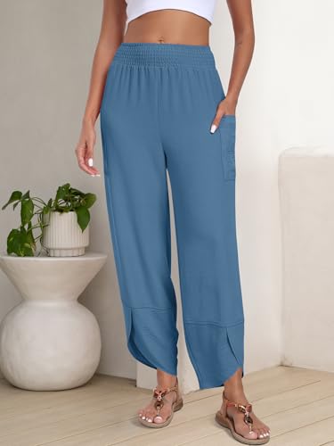 Image of ANRABESS Womens Wide Leg Palazzo Capri Pants 2026 Summer Casual High Waisted Barrel Lounge Flowy Cropped Beach Work Trousers