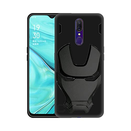 Image of COVERLY Official 3D Touch Feel Trending Avengers Logo Mask Soft Rugged Grip Silicone Iron Man Super Power Cartoon Movie Engraved Silicone Matte Back Cover for Oppo A9x -HD Black Avenger