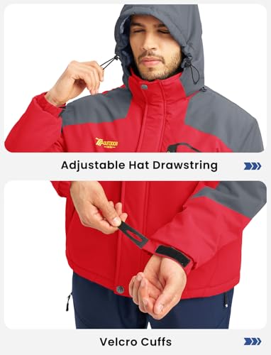 Image of TBMPOY Men's Winter Jackets Skiing Waterproof Snow Thick Fleece Lined Hooded Utility Cold Weather Warm Outdoor Ice Work