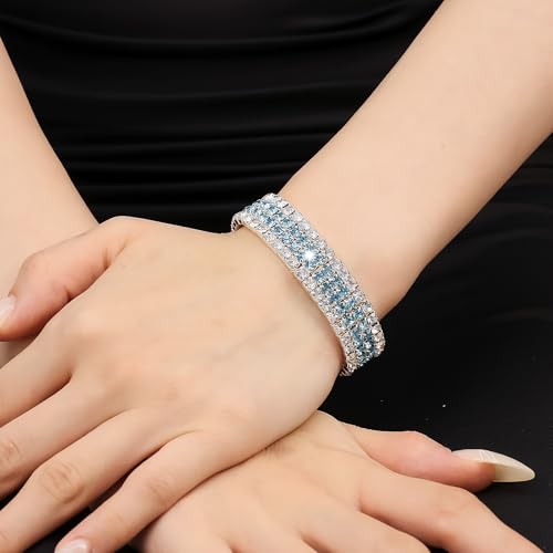 Rhinestone Stretch Bracelets for Women Sparkle Multicolor Crystal Stackable Bracelets Wide Wrist Band Glitter Wedding Bridal Prom Party Strand Tennis Bangles Jewelry2