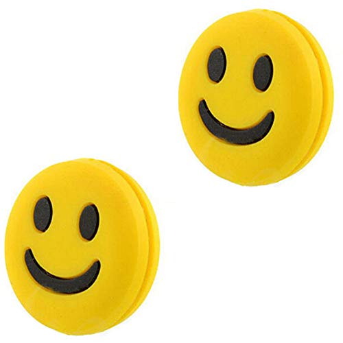 SaiDian 5 Pcs Silicone Shock Absorber Funny Cartoon Smiling Tennis Racket Racquet Vibration Dampener Shock Absorber Yellow