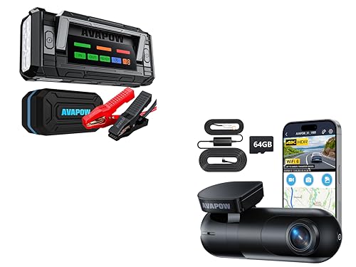 Image of AVAPOW 4K Dash Cam Front for Cars, Free Hardwire Kit & 64GB Card Included - WiFi 6 & AVAPOW 8000A Battery Jumper Starter Portable with 4″ HD Display PD 30W Dual-Way Fast Charging