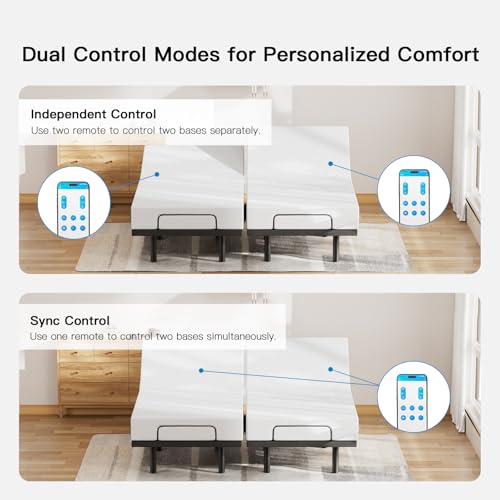 Image of Pipishell Split King Adjustable Bed Frame with Massage, Electric Bed Base with App-Controlled, Head & Foot Incline, 4 USB Ports, LED Under-Bed Lighting, 4 Leg Height Options