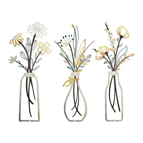 HAOCHEN 3 Pz Decorazioni da Parete in Metallo, Decorazione Casa, Decorazioni Murali con Fiori in Metallo, Decorazione da Parete in Metallos, per camera da letto, soggiorno, cucina, bagno, corridoio