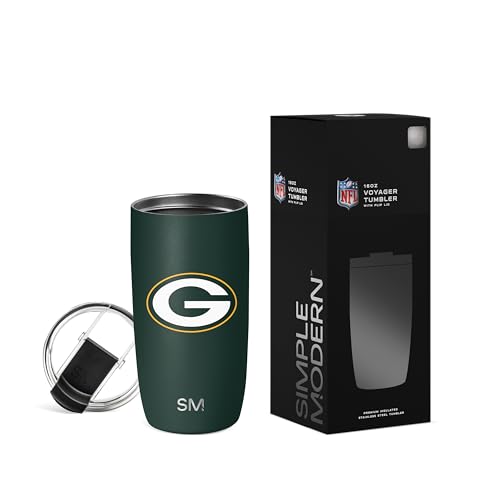 Simple Modern Officially Licensed NFL Green Bay Packers 16oz Travel Coffee Tumbler with Flip Lid | Stainless Steel Cup | Football Gifts for Men Women | Voyager Collection | Green Bay Packers