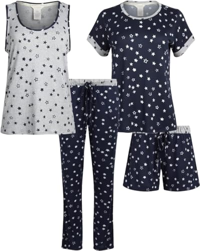 Image of Lucky Brand Women's Pajama Set - 4 Piece Sleep Shirt, Tank Top, Pajama Pants, Lounge Shorts (S-XL)