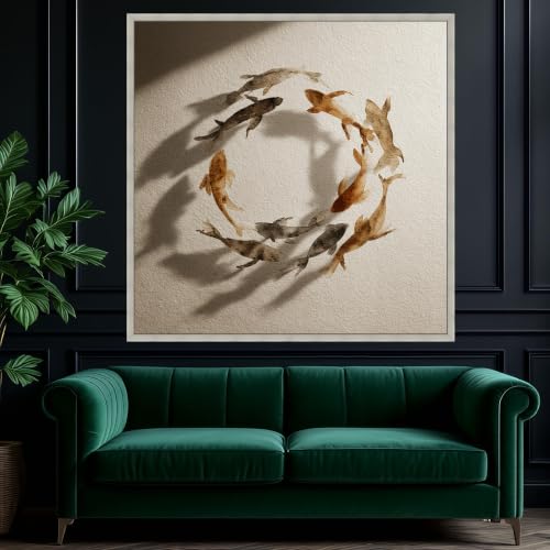 Toile circulaire carpes koï pour salon zen et déco asiatique - 4