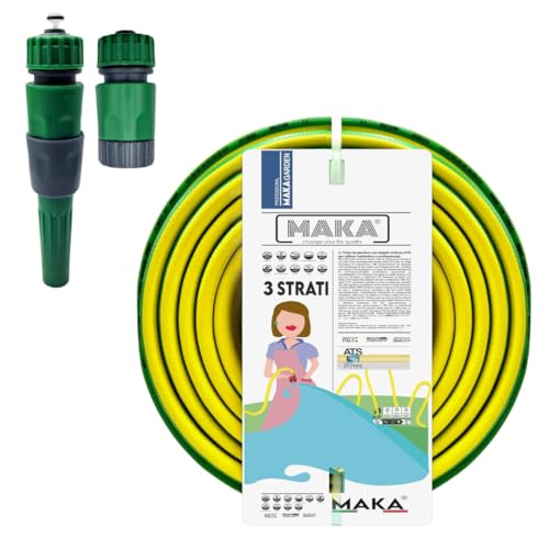 MAKA Kit Tubo Acqua Giardino 5/8 Pollice 25 Metri 3 Strati 12.5mm con Accessori Innesto Rapido Pressione 20 Bar Flessibile Retinato Resiste Caldo Gelo UV Riciclabile (5/8 25 metri)