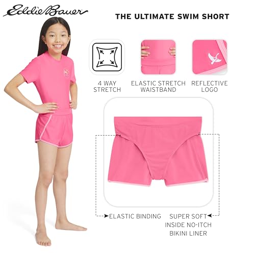 Image of Eddie Bauer Girls' UPF 50+ Rash Guard Sun Tee Shirt and Swim Short Set