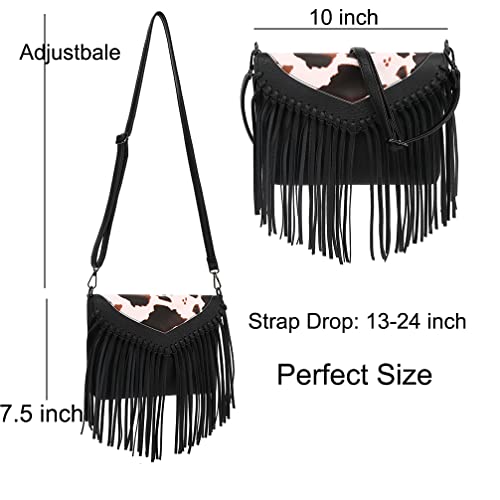 Image of Fringe Crossbody Purse for Women, Vintage Leather Western Boho Purse, Tassel Small Handbag Shoulder Bag