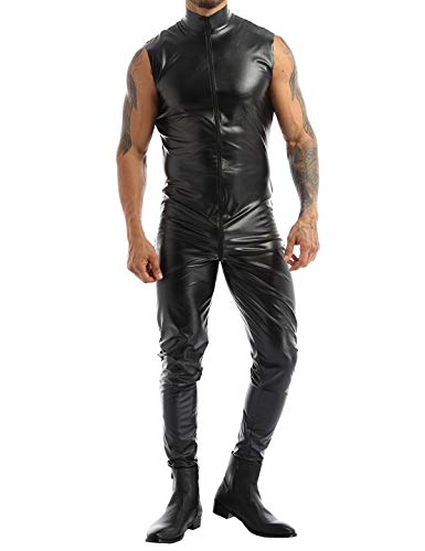 QinCiao Men's Suspenders Wrestling Singlet Leotard Thong Bodysuit Jumpsuit Briefs Swimwear Black Large