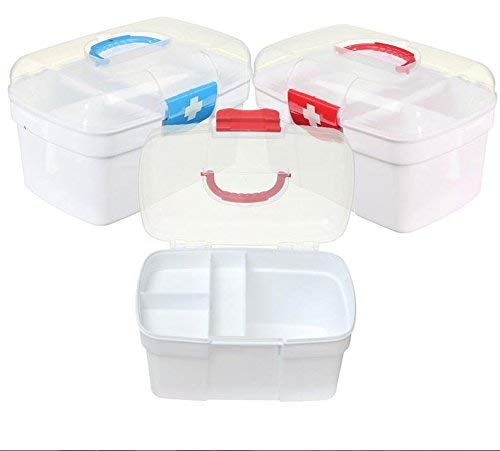 Empty First Aid Kit Family Medicine Chest Storage Box Household Plastic Drug Holder Case Medicine Cabinet (Blue-Small Size) - Thumbnail 2