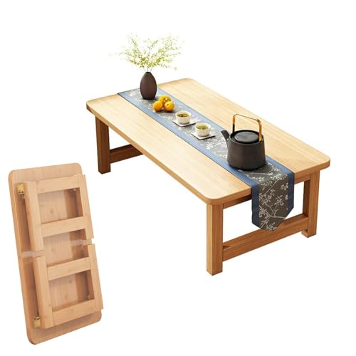 Vrapnudcローテーブル 折りたたみ 座卓 木製 ちゃぶ台 和室 テーブル 茶卓 木目調 センターテーブル ベッドトレイ テーブル 持つ和風リビングテーブル 耐荷重50kg 小型 完成品 省スペース 勉強 食事 キャンプなど用 70*40*35cm 木