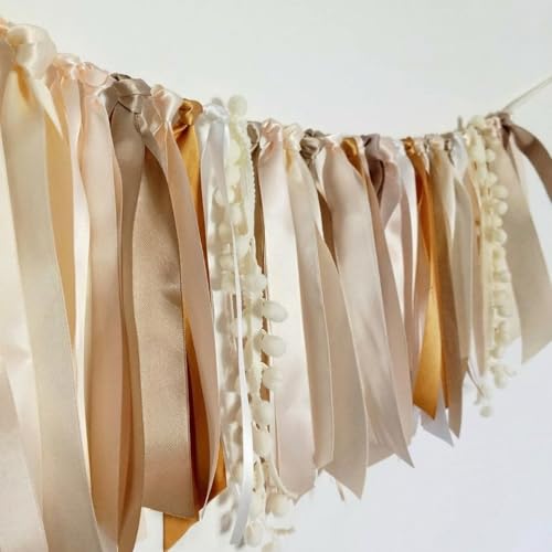 XunYee 6.6 ft Neutral Baby Shower Ribbon Banner Decorations Boho Ribbon Garland Rustic Neutral Baby Shower Backdrop Gender Reveal Birthday Party Supplies