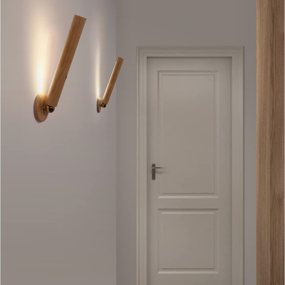 Applique da Parete Moderna a LED per Interni, Effetto Legno, 3W, orientabile a 350°, con Interruttore Touch e Spina, Cavo USB. Ideale per Camera da Letto, Comodino, Soggiorno, Stud
