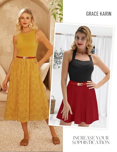 GRACE KARIN Women Leather Belt Skinny Leather Belt Thin Belts for Jeans Dresses Vintage Belt with Gold Buckle3