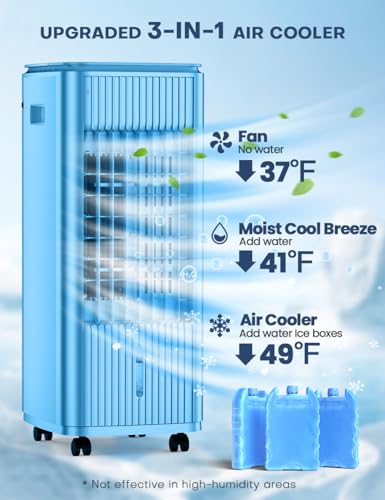 Image of MYICY 3-IN-1 Windowless Air Conditioner w /Double Tanks, Smart Timer, 3 Ice Packs, 60W Evaporative Air Cooler, 70 Oscillation, 3-Speed 25-INCH Swamp Cooler Air Conditioner Portable for Room