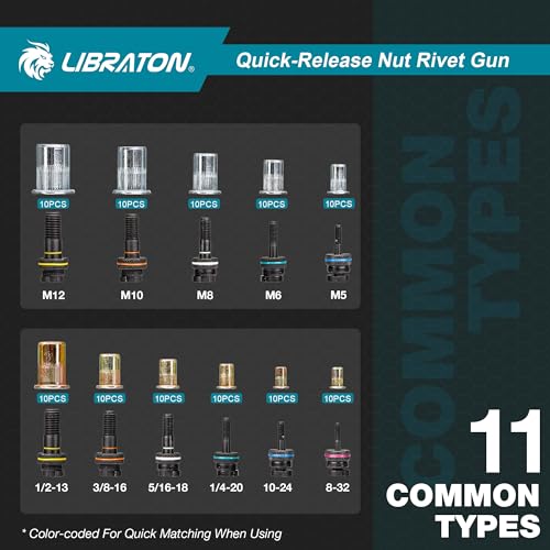 LIBRATON 16" Rivet Nut Tool Kit for Auto Mechanics and DIY Enthusiasts
| LIBRATON 110PCS Metric & SAE Rivet Nuts for Automotive Repairs and Maintenance
| LIBRATON Auto Release Nut Design Rivet Tool Kit for Automotive Professionals