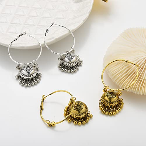 Vintage Traditional Indian Jhumki Huggie Hoop Statement Earrings for Women Girls Bollywood Ethnic Oxidized Jhumka Bell Dangle Drop Earring Boho Jewelry Gifts4