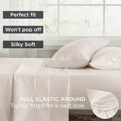Image of Bedsure Queen Sheet Set - 4 Pieces Soft Queen Size Sheets - Breathable & Cooling - Hotel Luxury - Easy Care Polyester Microfiber Bedding for Women, Men, Cream