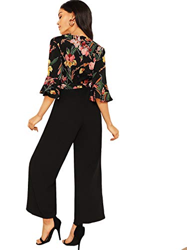 Sweatyrocks Women's Wrap Deep V Neck High Waist Long Pants Romper Jumpsuit Black L #TOP1