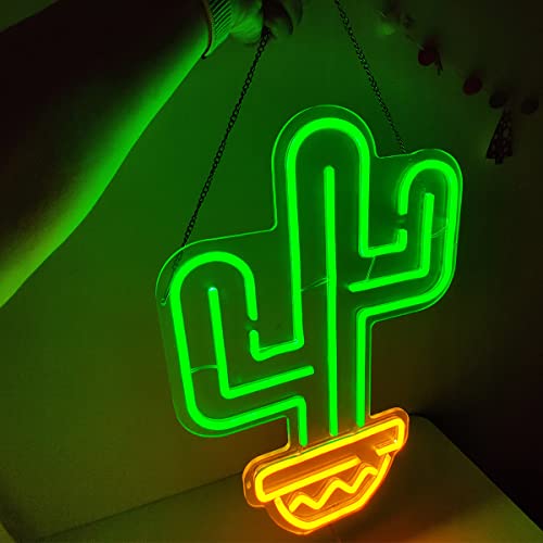 Image of QILAND Cactus LED Neon Sign Super Bright Acrylic Handmade Led Light Neon Light Size 12.2x17.7 in Cactus Sign for Shop Window Store Display Beer Bar Nightclub Grand Opening Gift, Green