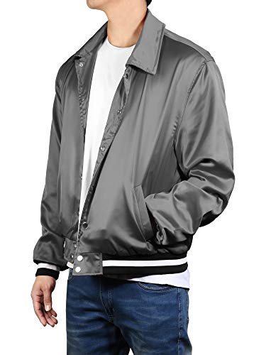 Hat and Beyond Premium Satin Bomber Jacket Linen Button Up Light Soft Modern Fit Streetwear