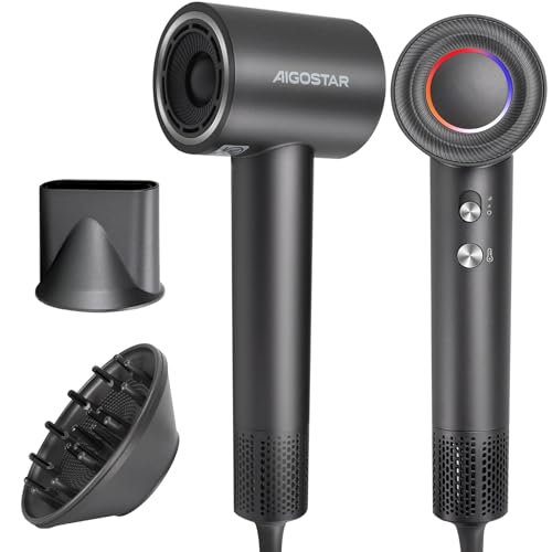 Aigostar High Speed Hair Dryer 110,000 RPM, Professional Ionic Blow Dryer with Ambient Backlight, Ultra-Fast Drying BLDC Motor, NTC Smart Heat Protection, Magnetic Nozzle & Filter, 200M Ions - Nora