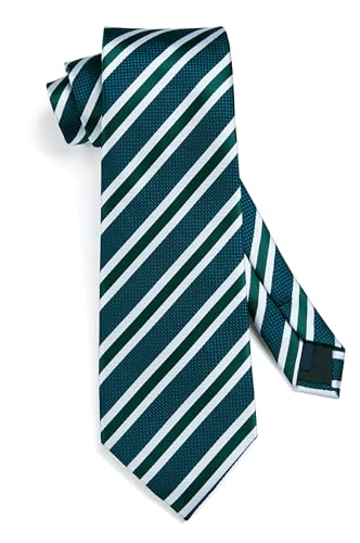 Image of HISDERN Stripe Tie Mens Ties with Pocket Square Set Classic 3.4'' Silk Formal Necktie Handkerchief for Business Wedding