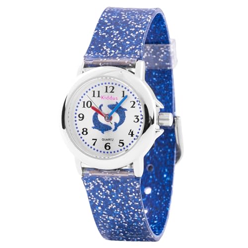 Kiddus Montre pour Fille, Montre Bracelet Enfants avec Paillettes, Cadeu Apprentissage, Analogic Enfant à partir de 5 Ans
