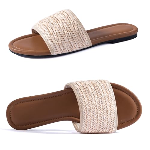 Mtzyoa Women Flat Sandals Braided Leather Nude Summer Dressy Fashion Evening Party Wedding Sandals2
