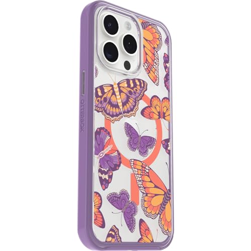 Image of OtterBox iPhone 15 Pro MAX (Only) Symmetry Series Clear Case - BUTTERFLY FLUTTER (Purple), Snaps to MagSafe, Ultra-Sleek, Raised Edges Protect Camera & Screen