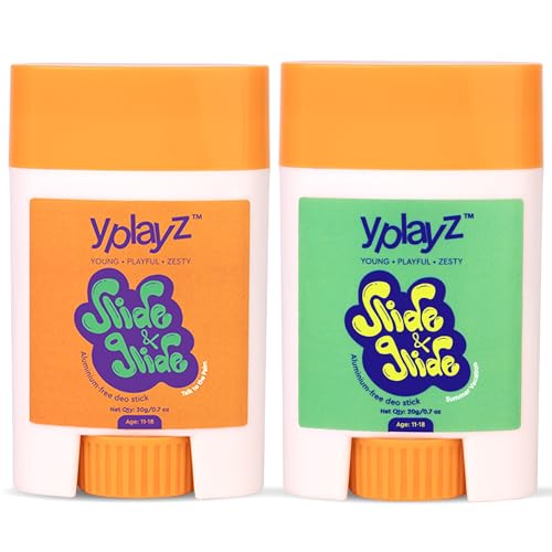Image of YPlayZ Slide & Glide Deo Stick for Kids & Teens 11+ Yr | Underarm Roll On Deodorant Stick | Combo Pack of 2 | Talk to the Palm & Summer Vacation | 8+ Hr Sweat & Odor Free Day | Aluminum & Baking Soda Free | 20g Each